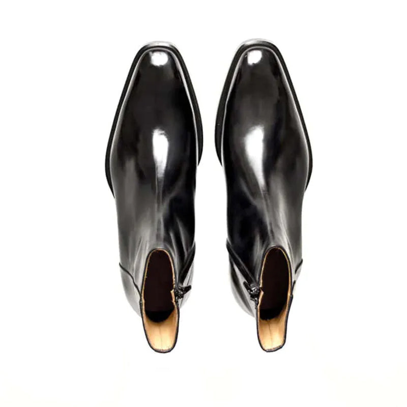 Men Solid Shiny Leather Side Zipper Black Boot