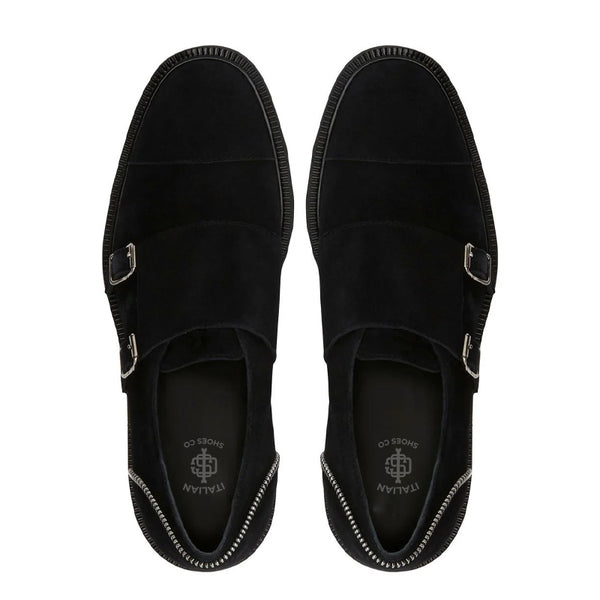 Monk Steep zip trimmed Suede Monk Strap Shoe
