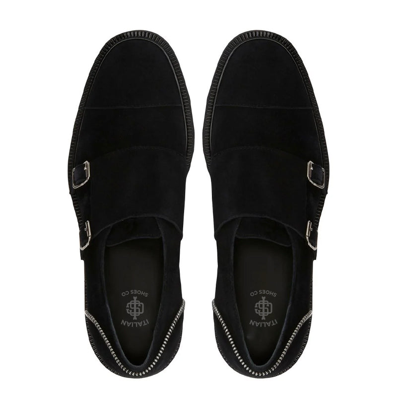 Monk Steep zip-trimmed Suede Monk Strap Shoe
