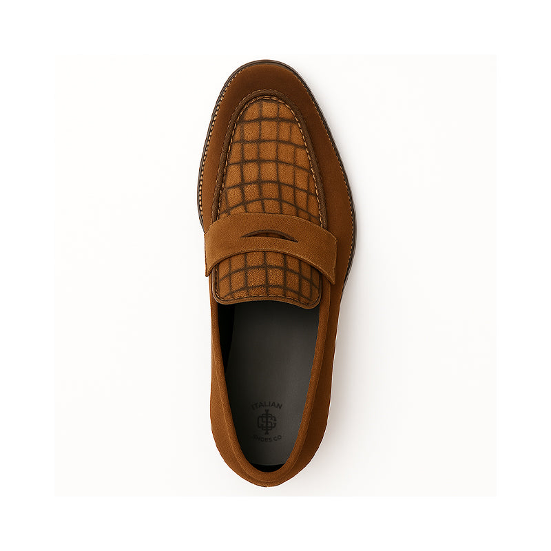 Suede Royale Leather Printed Brown Loafer