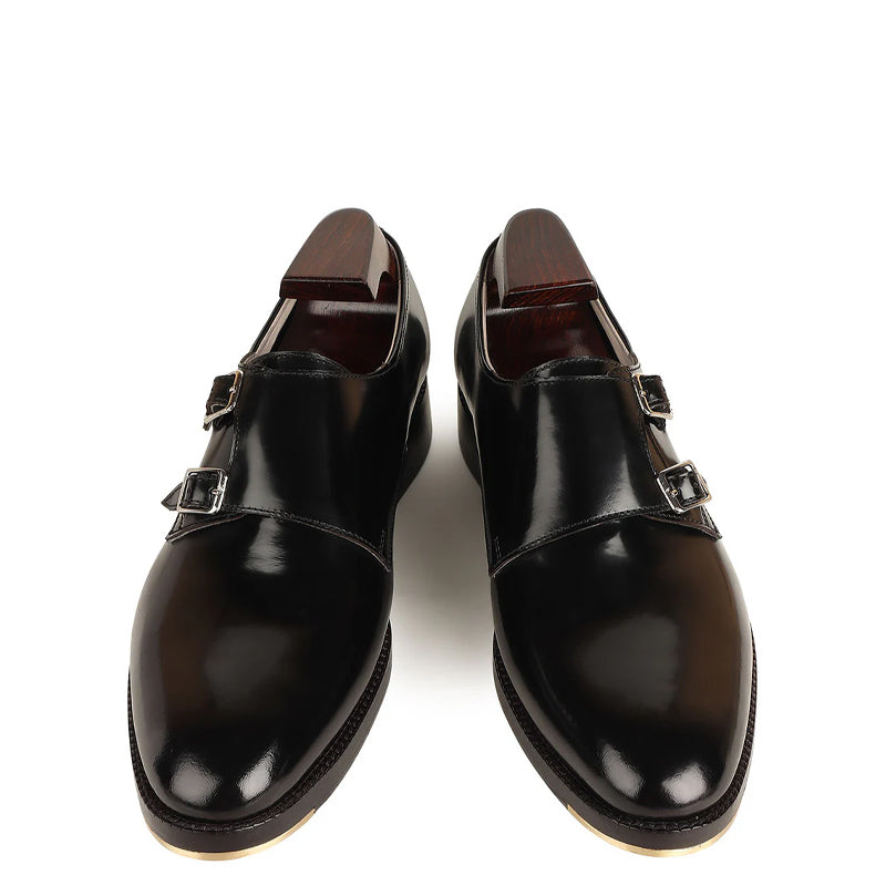 Classic Leather Formal Double Monk Straps Shoe Black