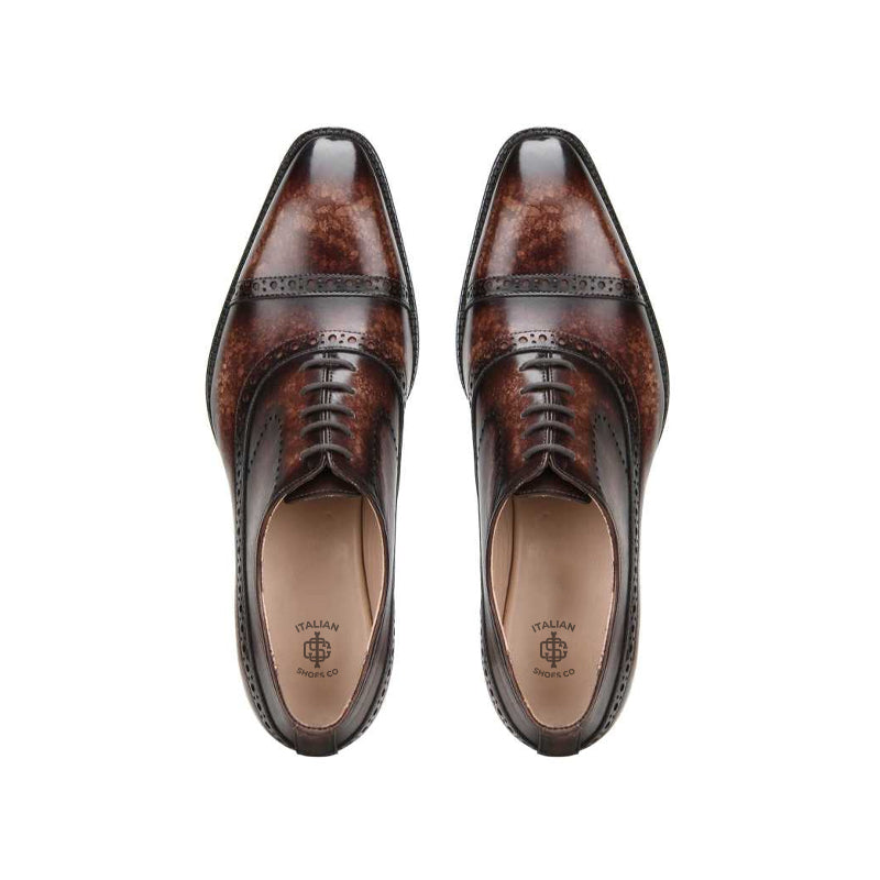 Patina Captoe Leather Brown Formal Oxford Shoe
