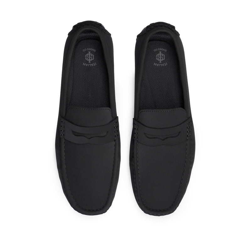 Heritage-Style Suede Moc Toe Penny Loafer Black