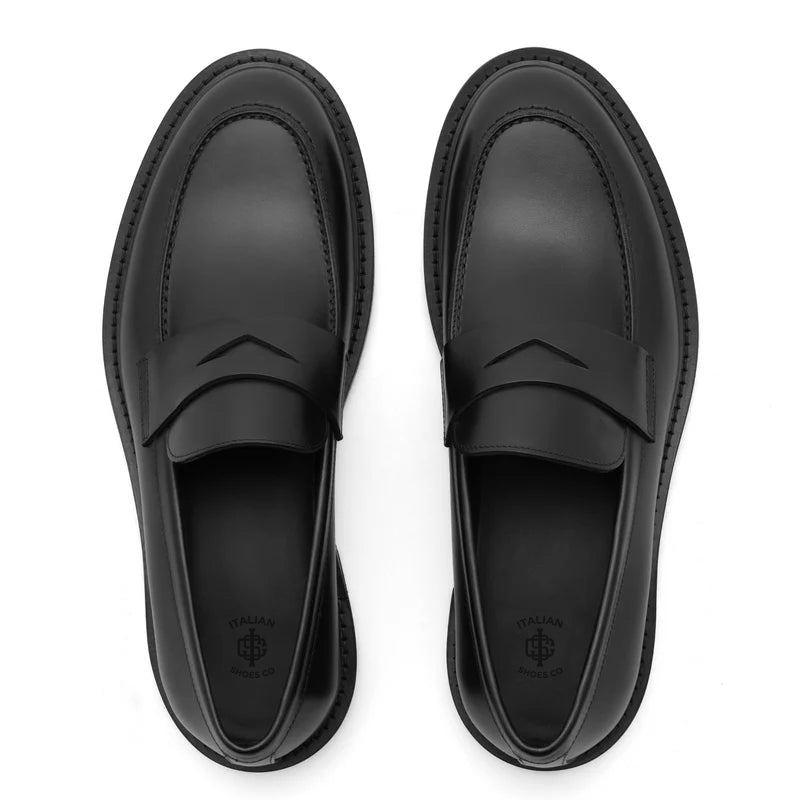 Classic Penny Solid Black Leather Loafers