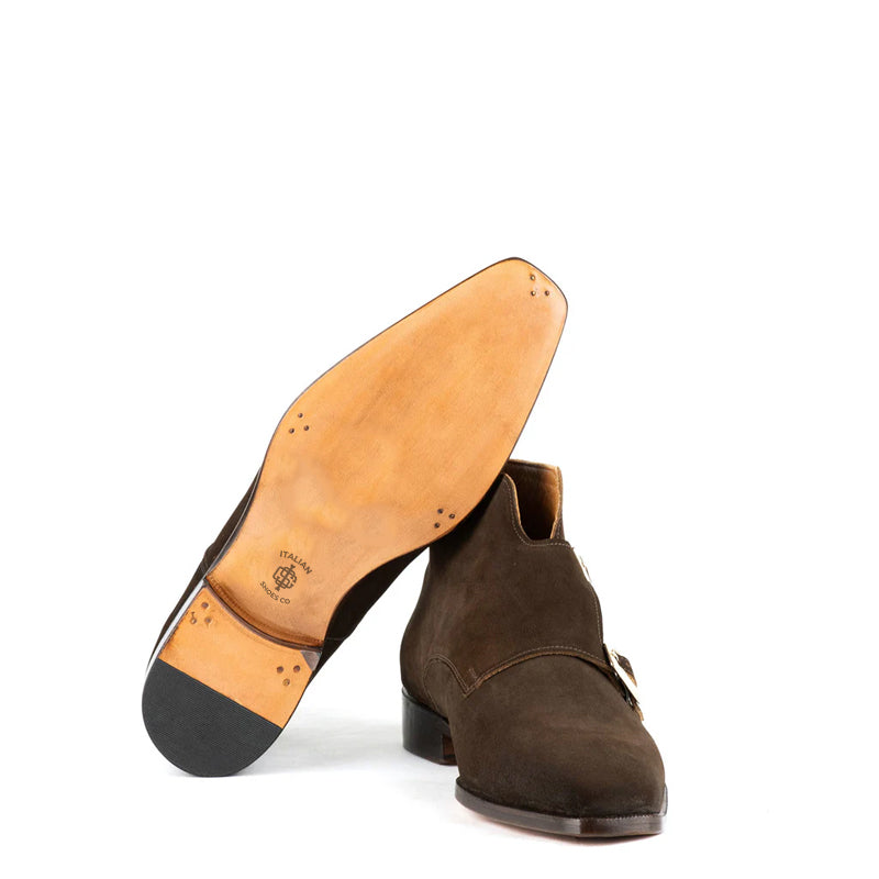 Classic Suede Leather Double Monkstraps Ankle Boot Brown