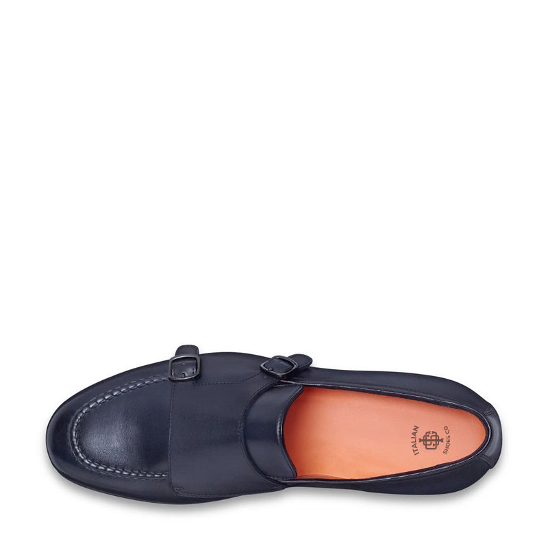 Men Polished Double Buckle Leather Monk Strap