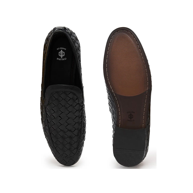 Men Woven Textured Handmade Pure Leather Brown Loafer