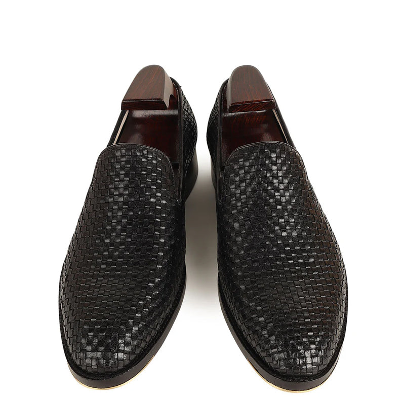 Men Classic Woven Black Leather Loafer