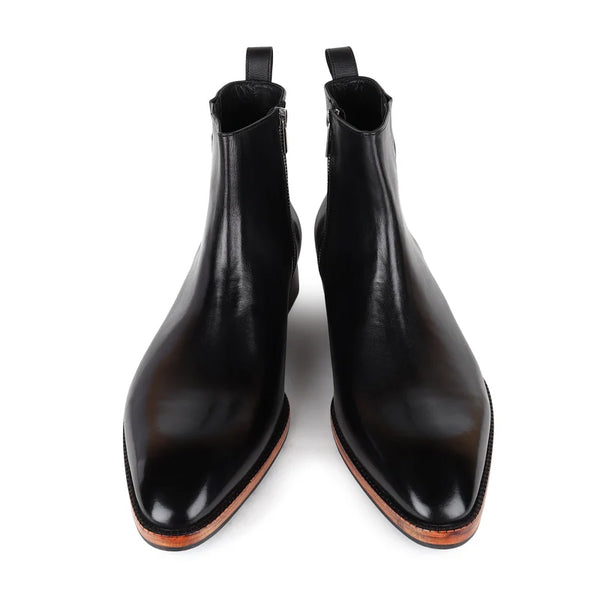 Round Toe Zip Up Leather Chelsea Boots