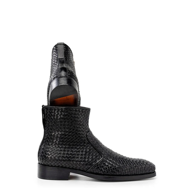 Luxury Stylish Woven Leather Side Zipper Boot