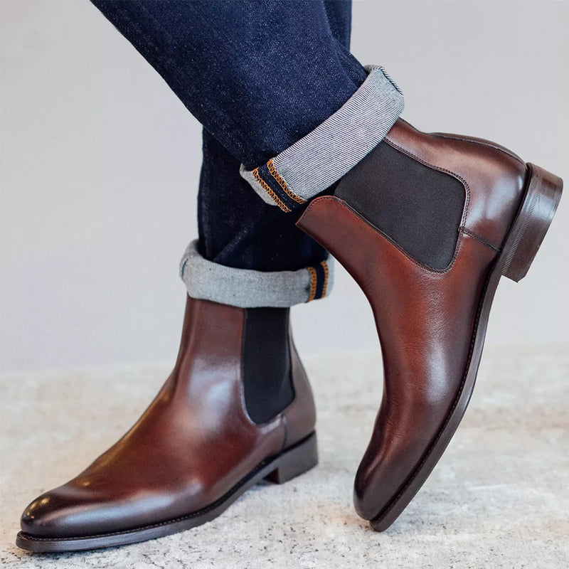 Polished Shiny Leather Chelsea Brown Boot For Men