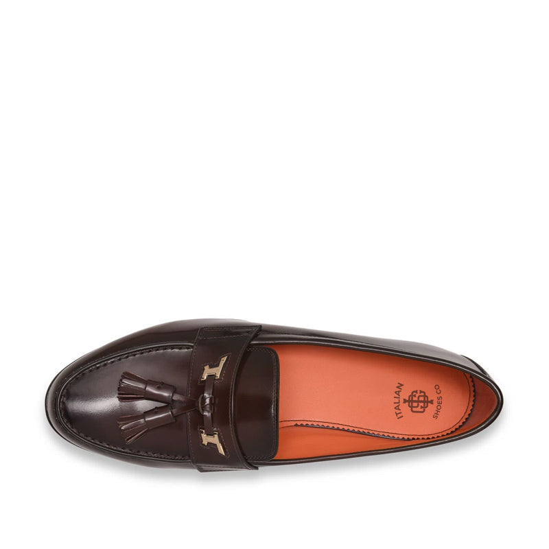 Polished Leather Tassel Blue Loafer For Men
