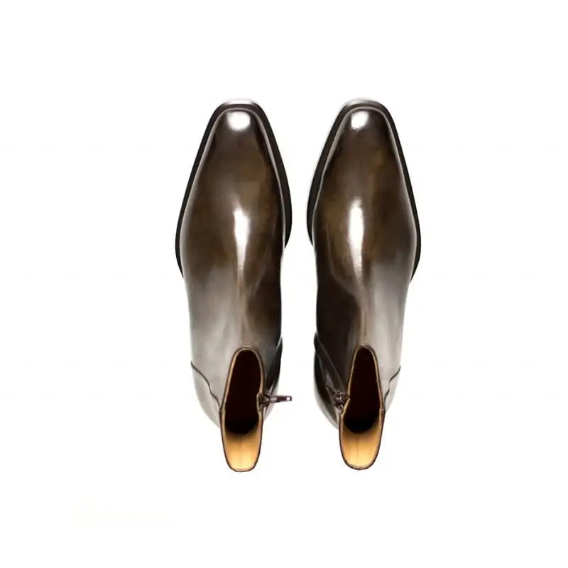 Men Solid Shiny Leather Side Zipper Black Boot