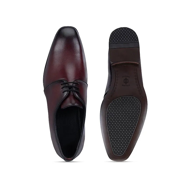 Plain Solid Leather Lace-Up Formal Derby Shoe Burgundy