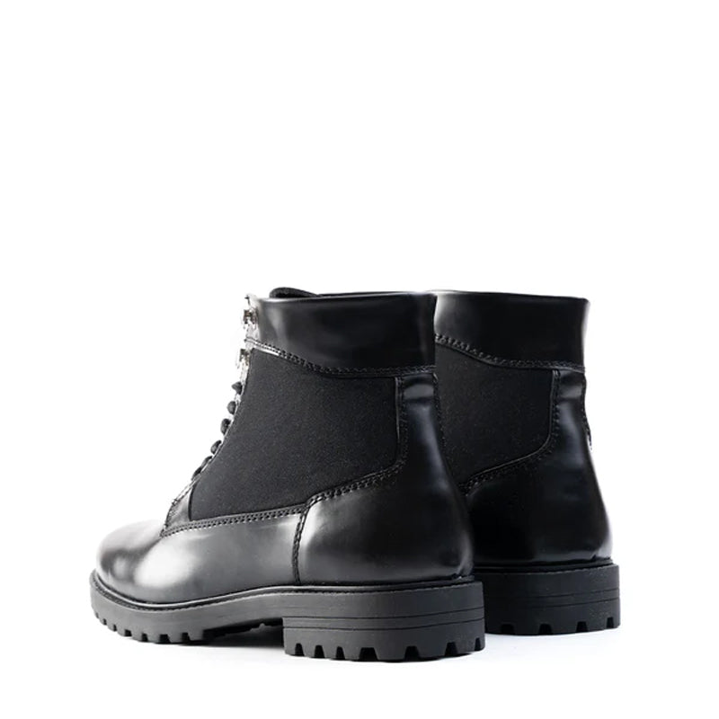 Luxury Mid Top Solid Leather Ankle Boot Black