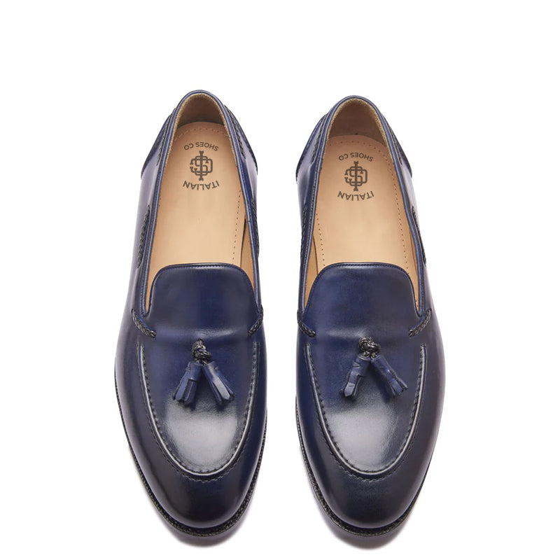 Classic Handmade Solid Leather Tassel Loafer Blue