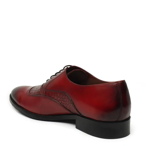 Premium Deep Cut Croco Leather Oxford Wine Shoe