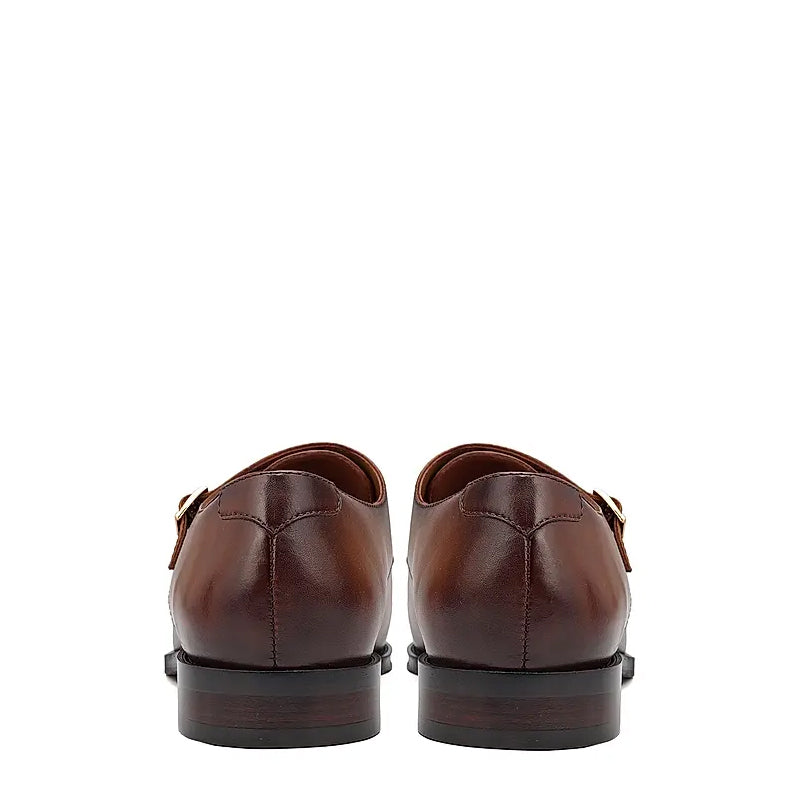 Plain Polished Leather Double Monk Shoe Tan
