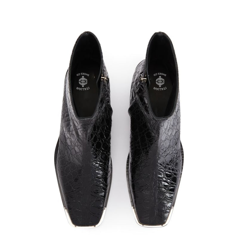 Croco Print Embossed Leather Chelsea Boots