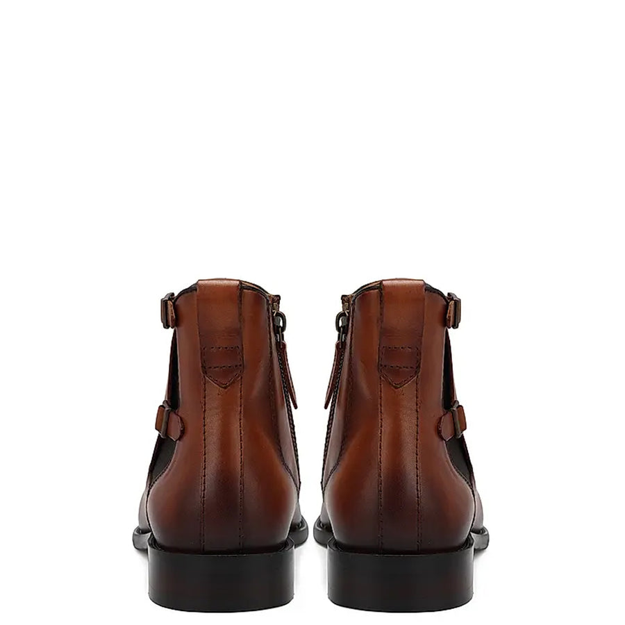Plain Double Buckle Leather With Side Zipper Boots