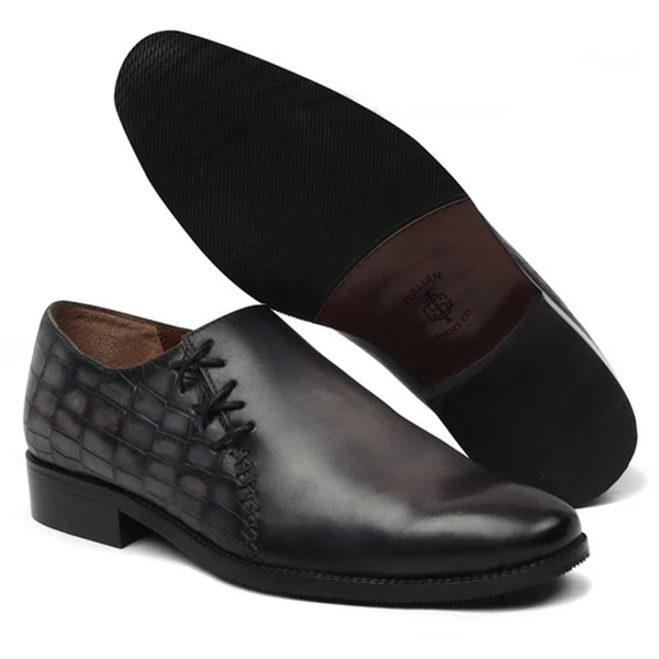 Leather Croco Lace Up Oxford Shoes