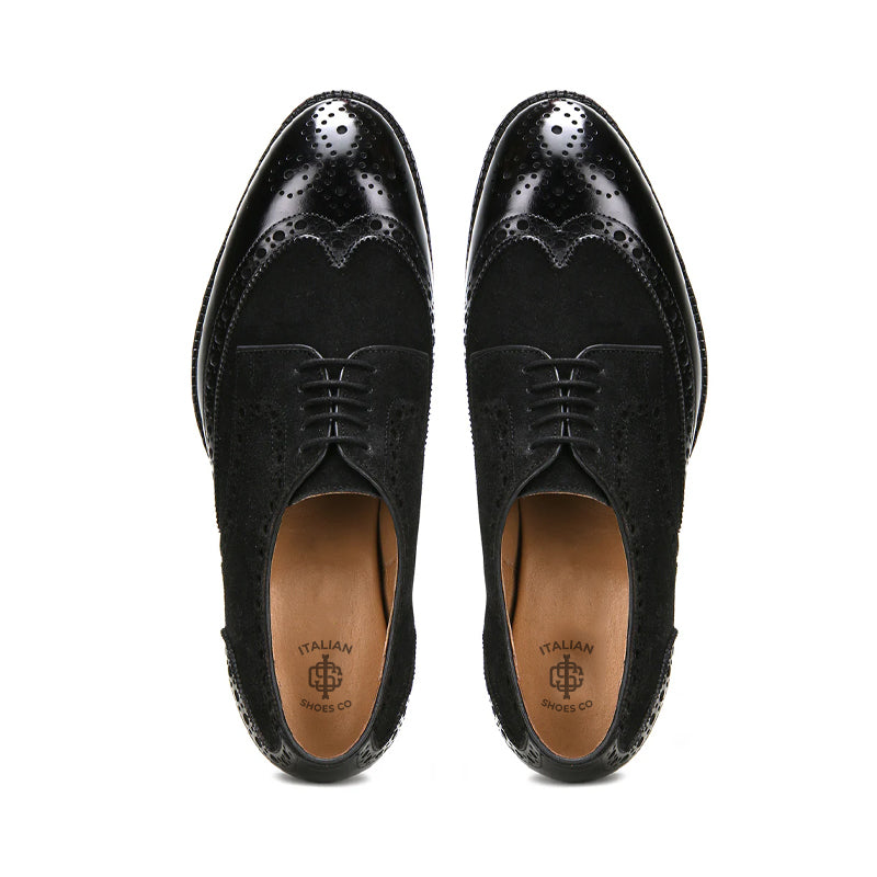 Patent Suede Leather Derby Shoe Black