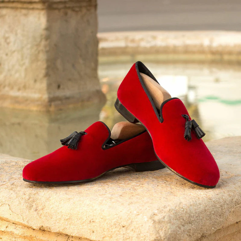 Men Custom Handmade Velvet Leather Tassel Loafer