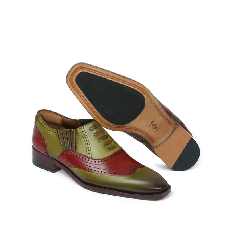 Leather Square Toe Lace Up Oxford Olive Shoe