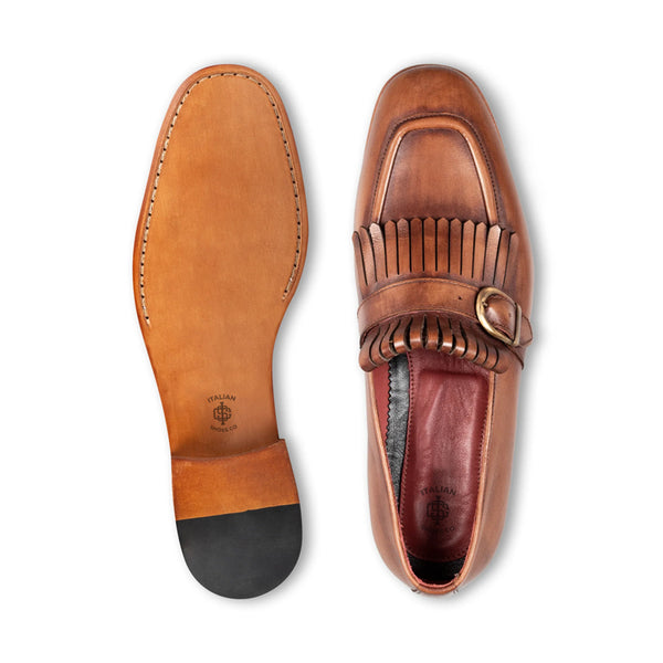 Men Solid Leather Single Monk Straps Shoes