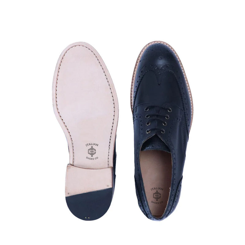 Classic Design Solid Leather Blue Derby Shoe