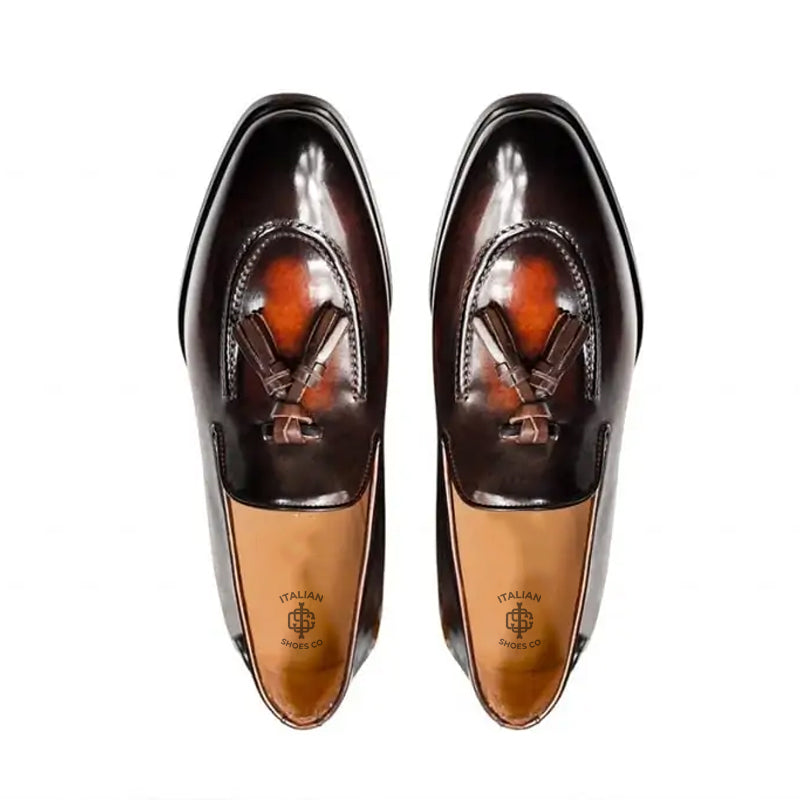 Shiny Leather Pure Tassel Tan/Brown Loafer