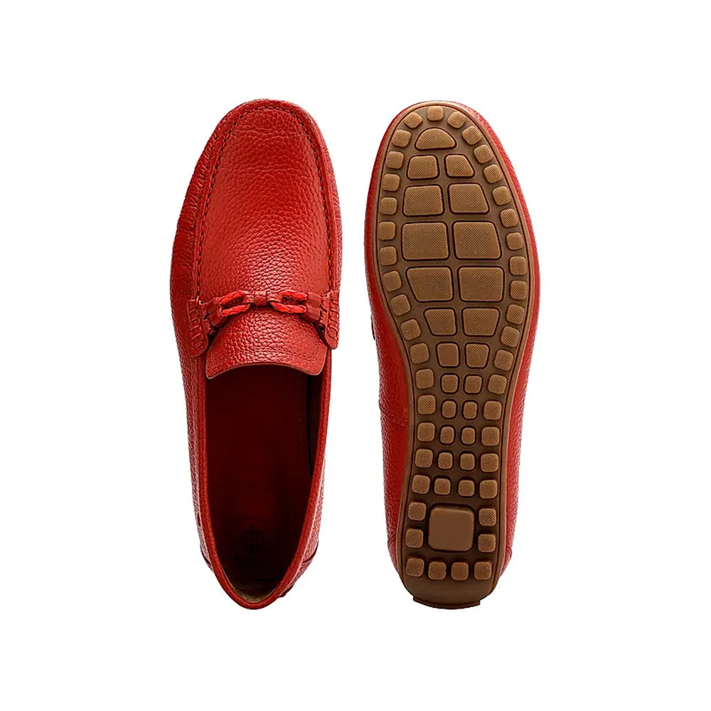 Men Textured Leather Driving Olive Green Loafer