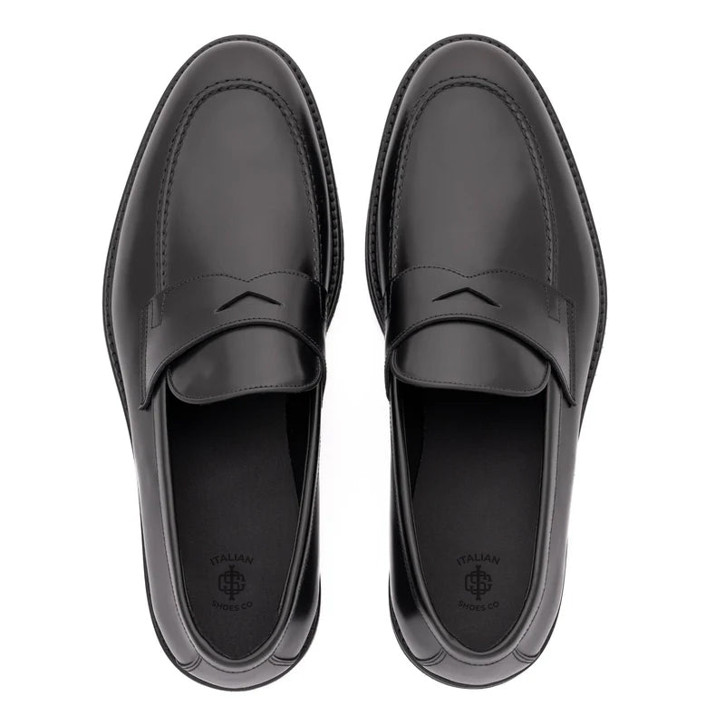 Embossed Casual Penny Leather Black Loafer
