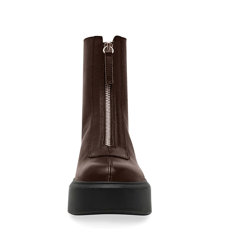 Premium Row Zipped Front Leather Ankle Black Boot