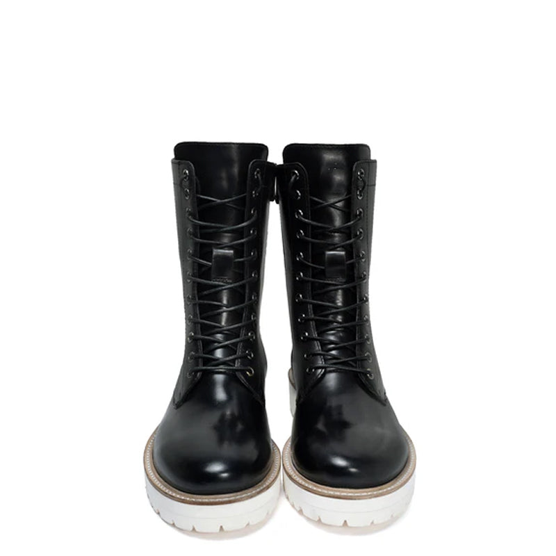 Men Chunky High Leather Ankle White Boot