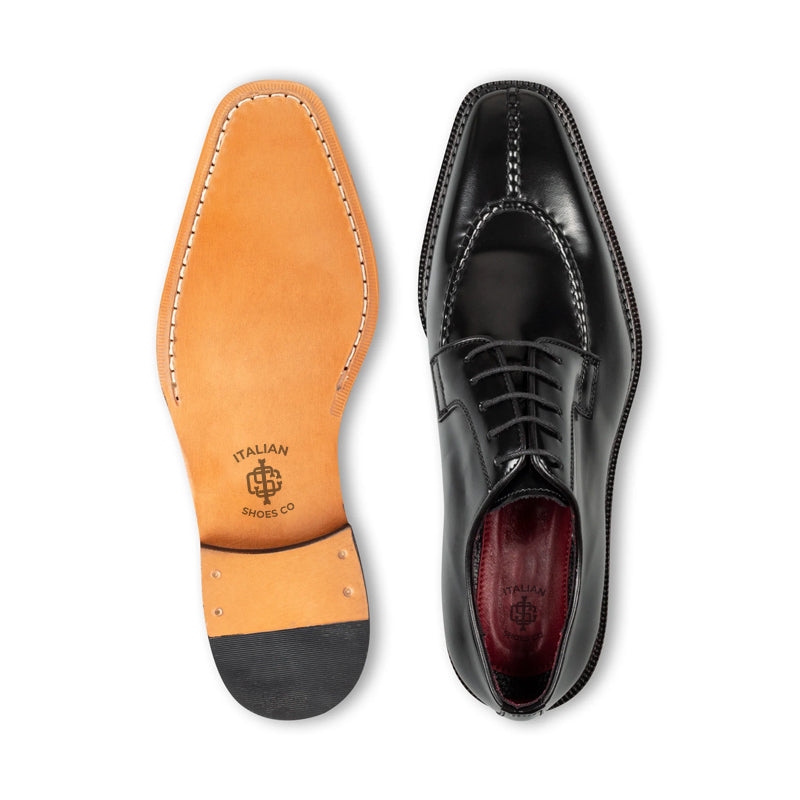 Handpainted Crust Leather Split Toe Derby Shoe Black