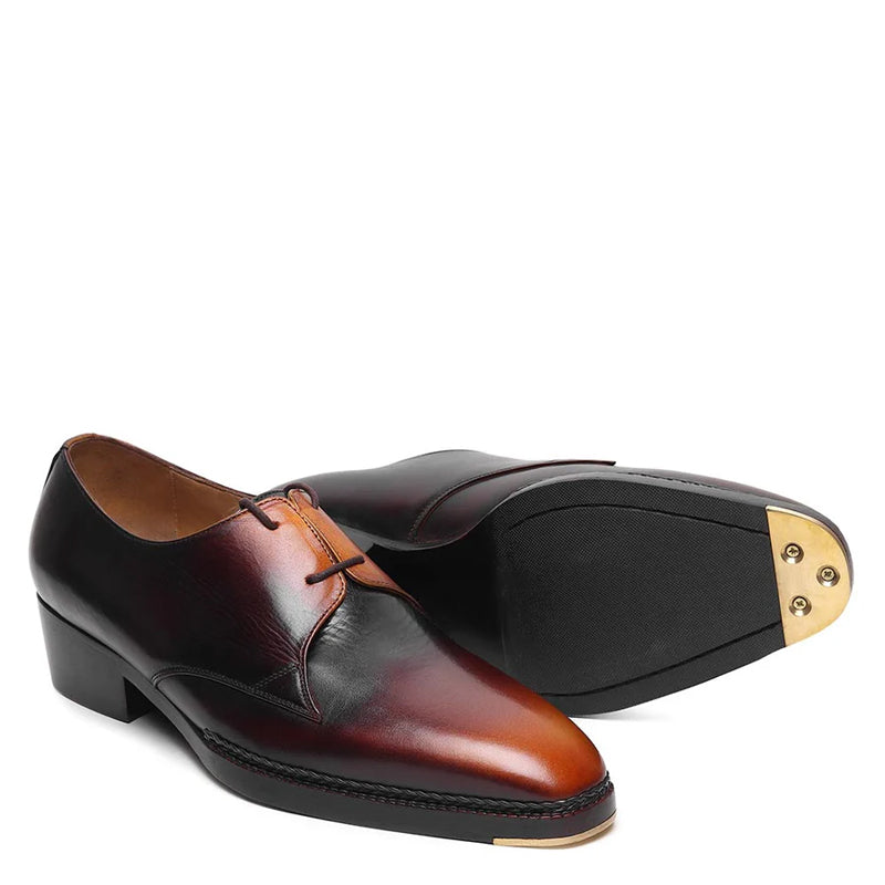 Pure Leather Cuban Heel Formal Derby Shoe Tan/Burgundy/Black