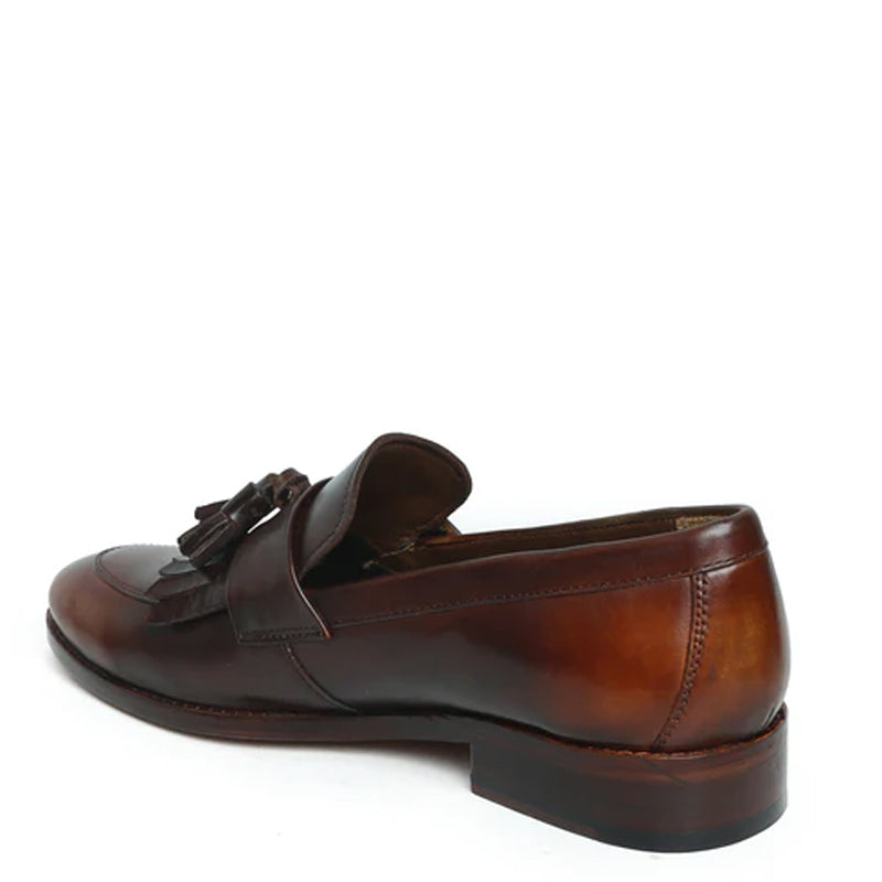 Penny Slip On Leather Brown Tan Tassel Loafer With Fringes