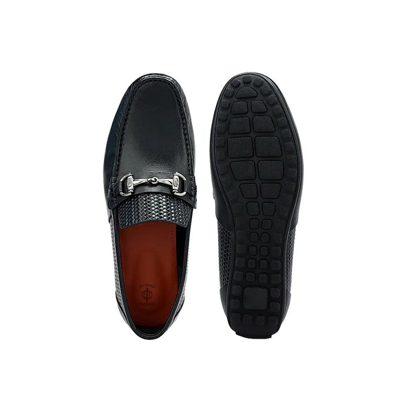 Men Round Toe Leather Moccasins Buckled Loafer