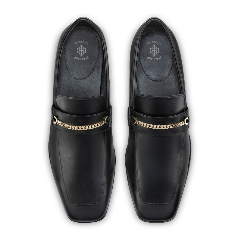 Men Solid Leather Chain Loafers