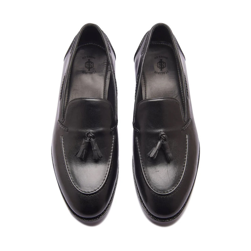 Premium Leather Slip-On Tassel Loafer Black