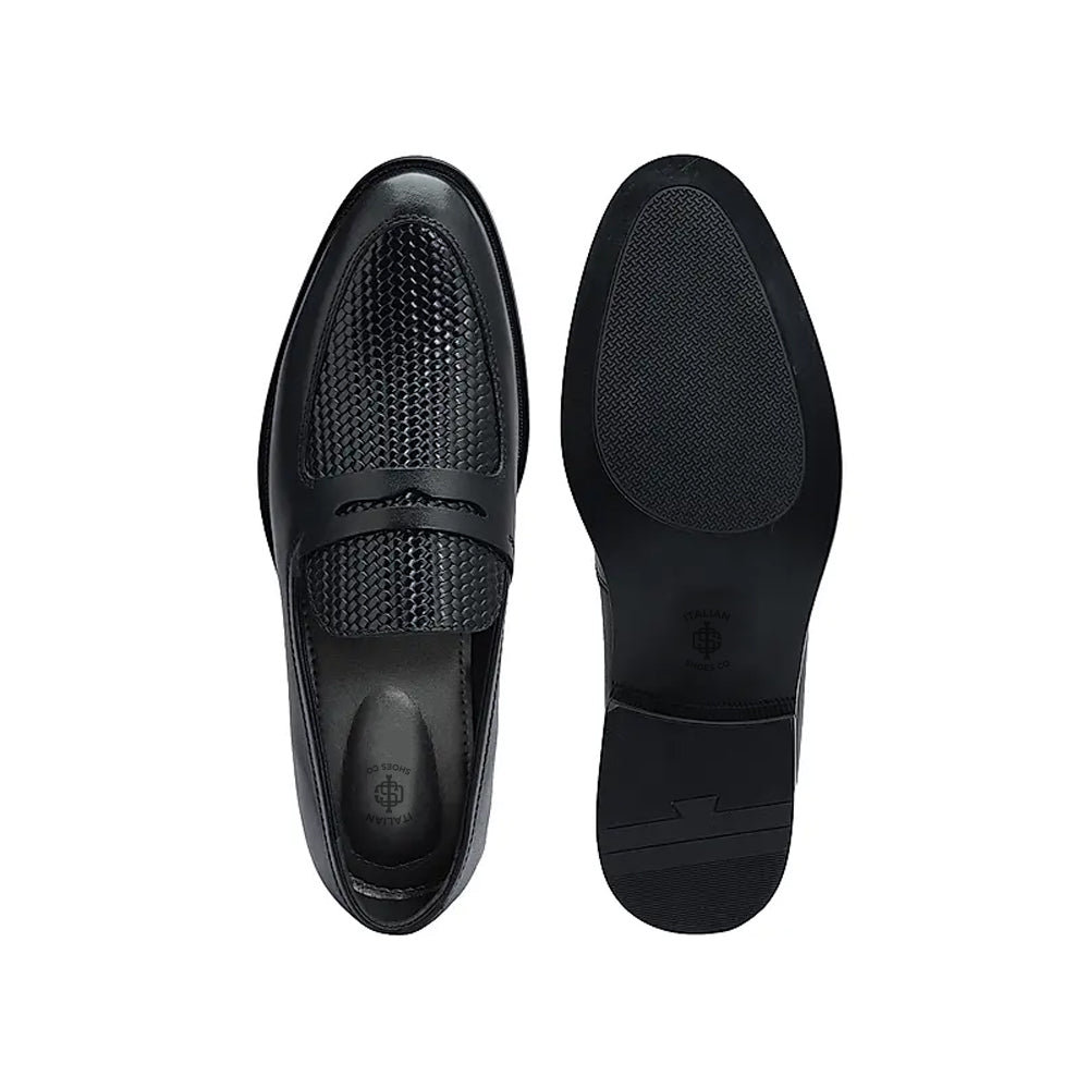 Men Handmade Textured Leather Formal Black Loafer
