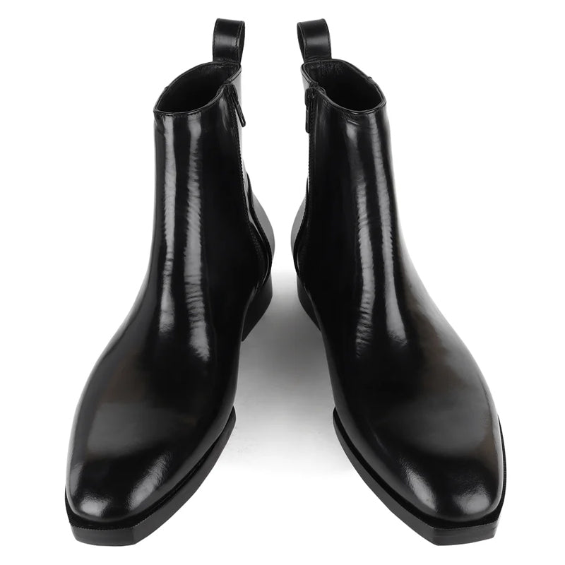 Luxury Handmade High Top Leather Side Zipper Boot Black