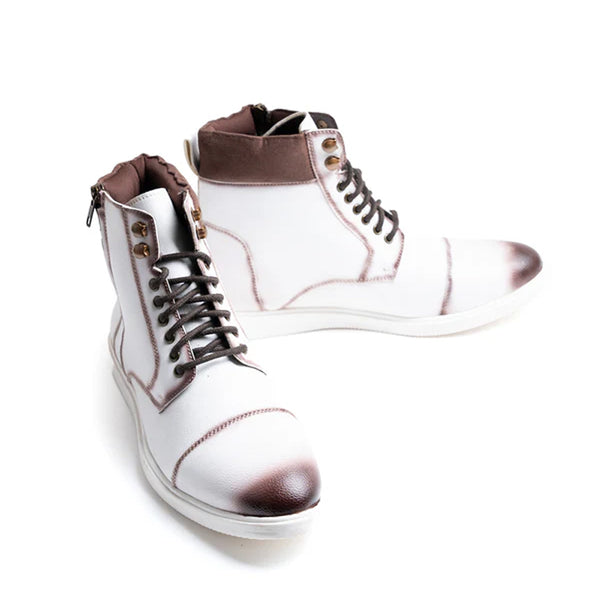 Men Leather High Top Side Zipper Ankle Boots