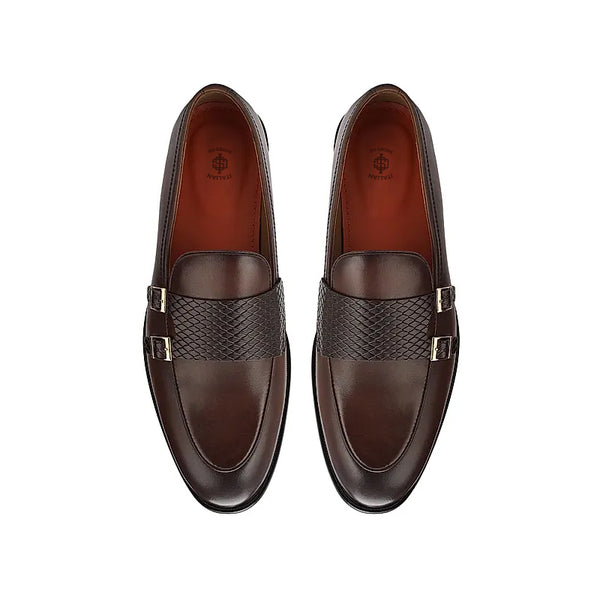 Polished Leather Textured Formal Double Monk Shoe