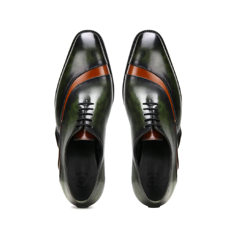 Handcrafted Leather Oxford in Forest Green and Burnished Chestnut