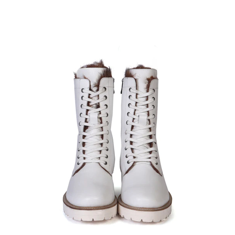 Men Chunky High Leather Ankle White Boot