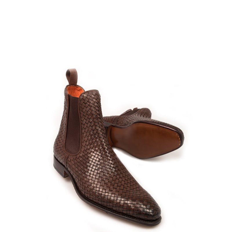 Woven Handmade Solid Leather Chelsea Boot Brown