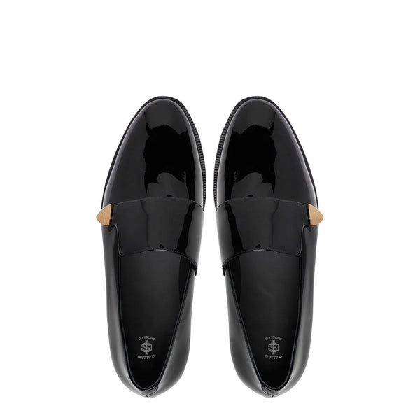 Golden Metal Logo Men Patent Loafer