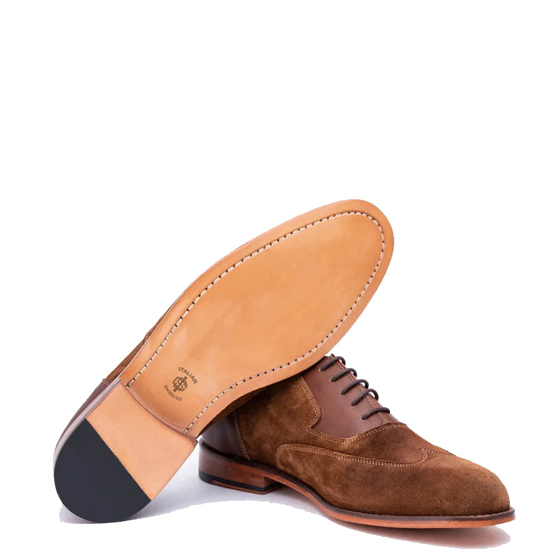 Suede Twin Texture Wingtip Leather Oxford Shoe Tan